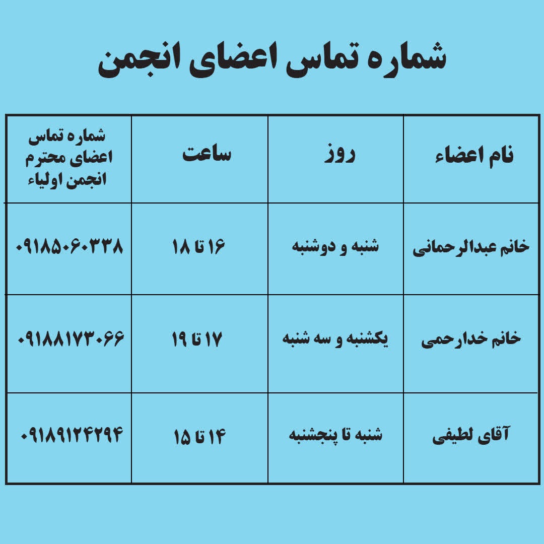 راه های ارتباطی اعضای محترم انجمن اولیاء 
