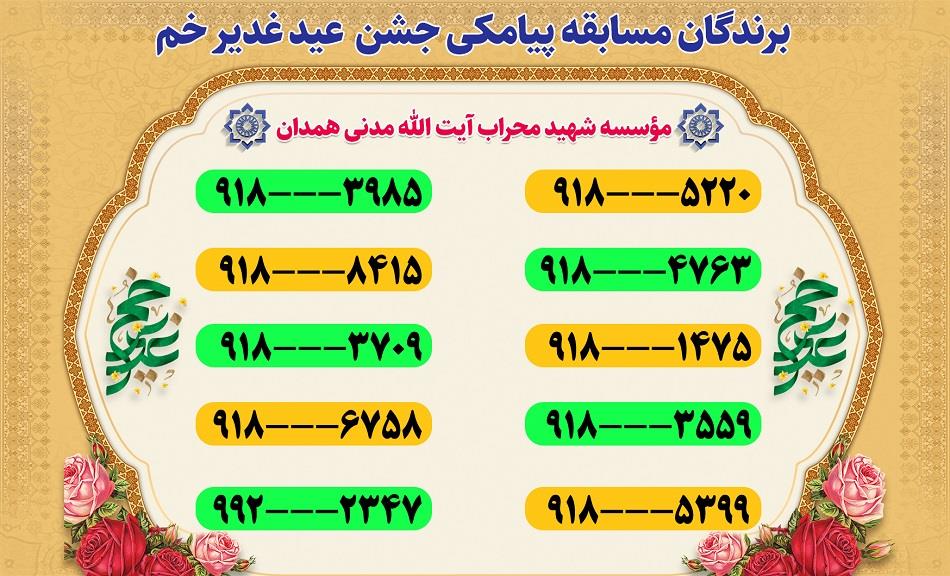 برندگان مسابقه پیامکی جشن آنلاین عید غدیر خم